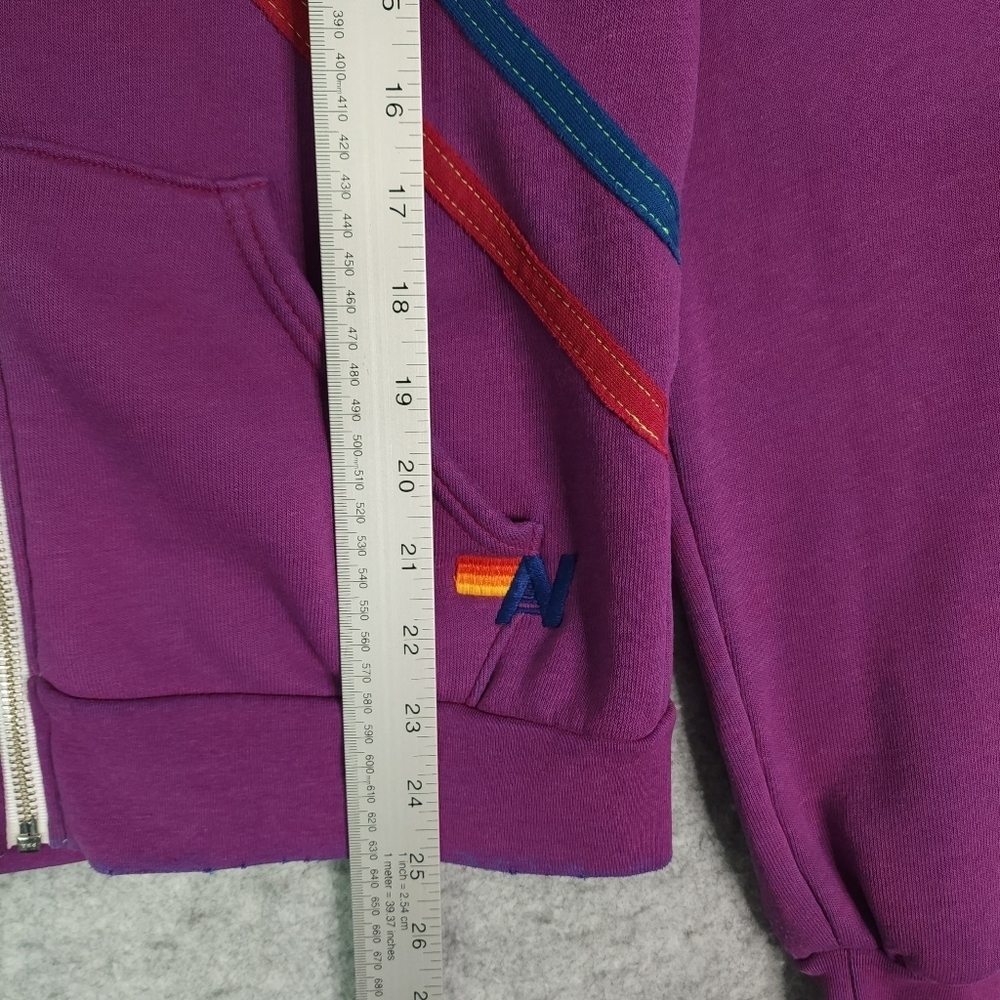Aviator Nation Pray For Snow Purple Zip Hoodie with Blue & Red Diagonal Stripes - Picture 4 of 6